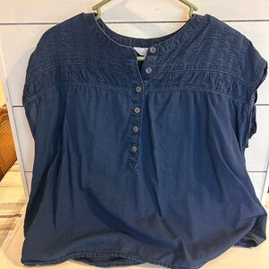 Time and Tru Navy Blouse with Button Detail